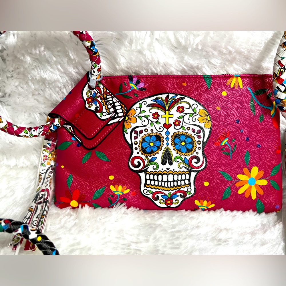 Sugar Skull Print Wallet! Day of the Dead vegan Leather Wristlet
